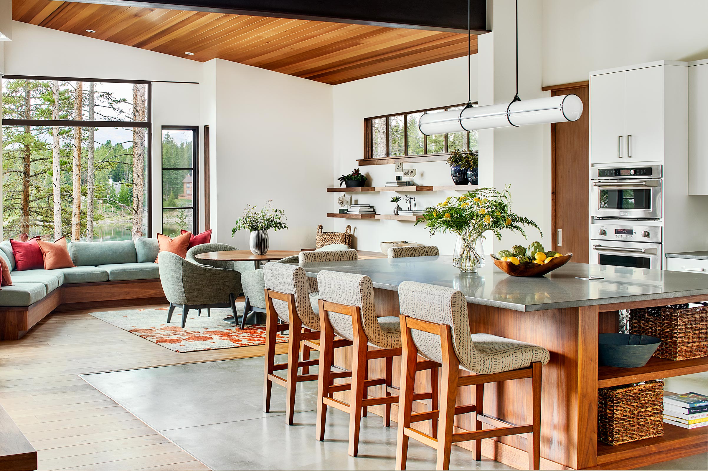 View of kitchen island and lounge space